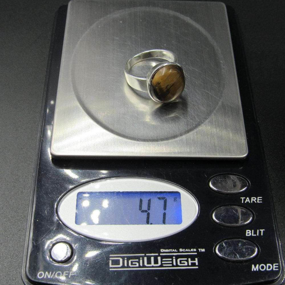 Size 7 Sterling Silver Round Tiger's Eye Stone Band Ring Vintage - Picture 8 of 8